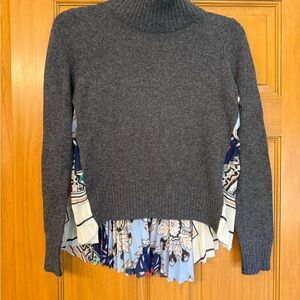 Moth Gray Sweater with Blue Floral Accents